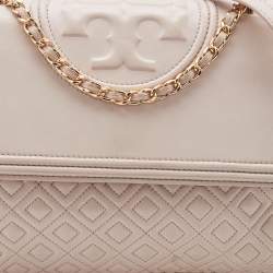 Pre Owned Tory Burch Beige Leather Large Fleming Shoulder Bag