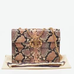 Pre Owned Tory Burch Multicolor Python Embossed Leather Gemini Link Shoulder Bag