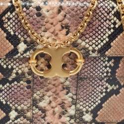 Pre Owned Tory Burch Multicolor Python Embossed Leather Gemini Link Shoulder Bag