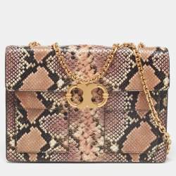 Pre Owned Tory Burch Multicolor Python Embossed Leather Gemini Link Shoulder Bag