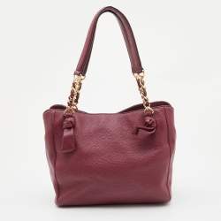 Pre Owned Tory Burch Burgundy Leather Chain Tote