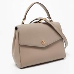 Pre Owned Tory Burch Beige Leather Small Robinson Top Handle Bag