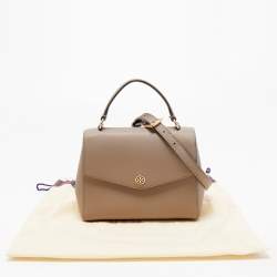 Pre Owned Tory Burch Beige Leather Small Robinson Top Handle Bag