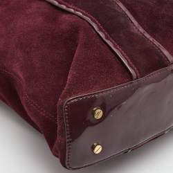 Pre Owned Tory Burch Burgundy Suede and Patent Leather Tote