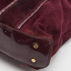 Pre Owned Tory Burch Burgundy Suede and Patent Leather Tote