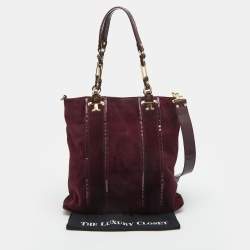 Pre Owned Tory Burch Burgundy Suede and Patent Leather Tote
