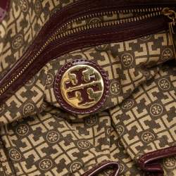 Pre Owned Tory Burch Burgundy Suede and Patent Leather Tote