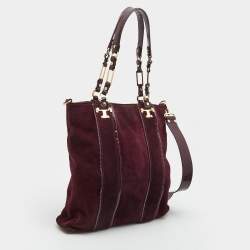 Pre Owned Tory Burch Burgundy Suede and Patent Leather Tote