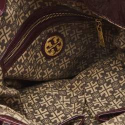 Pre Owned Tory Burch Burgundy Suede and Patent Leather Tote