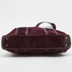 Pre Owned Tory Burch Burgundy Suede and Patent Leather Tote