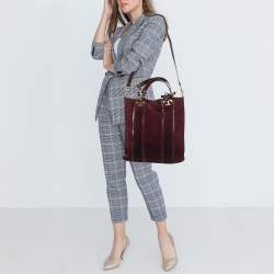 Pre Owned Tory Burch Burgundy Suede and Patent Leather Tote