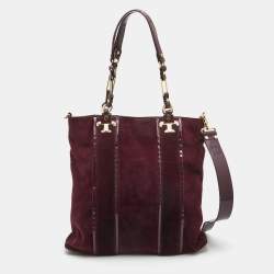 Pre Owned Tory Burch Burgundy Suede and Patent Leather Tote
