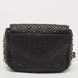 Pre Owned Tory Burch Black Quilted Leather Marion Crossbody Bag