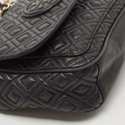 Pre Owned Tory Burch Black Quilted Leather Marion Crossbody Bag