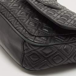 Pre Owned Tory Burch Black Quilted Leather Marion Crossbody Bag