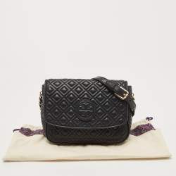 Pre Owned Tory Burch Black Quilted Leather Marion Crossbody Bag