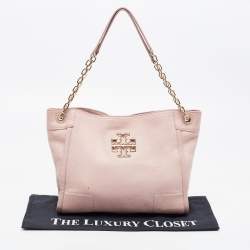 Pre Owned Tory Burch Light Pink Leather Small Britten Slouchy Tote