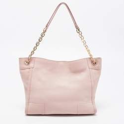 Pre Owned Tory Burch Light Pink Leather Small Britten Slouchy Tote