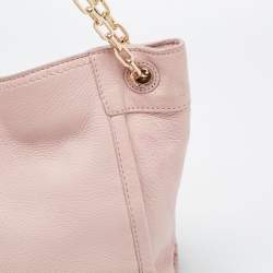 Pre Owned Tory Burch Light Pink Leather Small Britten Slouchy Tote