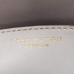 Pre Owned Tory Burch Grey Croc Embossed Leather Lee Radziwill Top Handle Bag