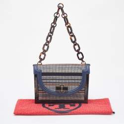 Pre Owned Tory Burch Multicolour Stripe Nylon and Leather Flap Chain Linked Shoulder Bag