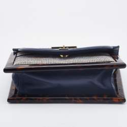 Pre Owned Tory Burch Multicolour Stripe Nylon and Leather Flap Chain Linked Shoulder Bag