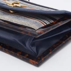 Pre Owned Tory Burch Multicolour Stripe Nylon and Leather Flap Chain Linked Shoulder Bag