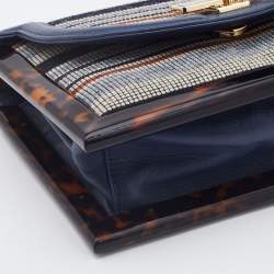 Pre Owned Tory Burch Multicolour Stripe Nylon and Leather Flap Chain Linked Shoulder Bag