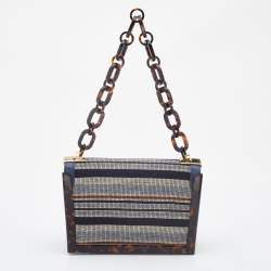Pre Owned Tory Burch Multicolour Stripe Nylon and Leather Flap Chain Linked Shoulder Bag
