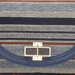 Pre Owned Tory Burch Multicolour Stripe Nylon and Leather Flap Chain Linked Shoulder Bag