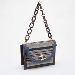 Pre Owned Tory Burch Multicolour Stripe Nylon and Leather Flap Chain Linked Shoulder Bag