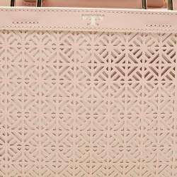 Pre Owned Tory Burch Light Pink Cut-Out Leather Zip Tote 