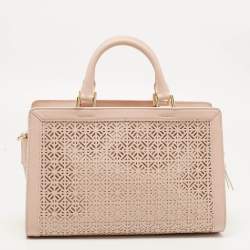 Pre Owned Tory Burch Light Pink Cut-Out Leather Zip Tote 