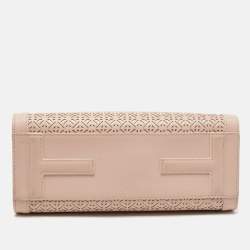 Pre Owned Tory Burch Light Pink Cut-Out Leather Zip Tote 