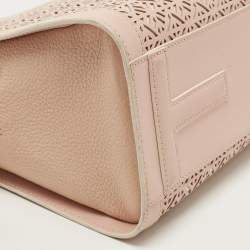 Pre Owned Tory Burch Light Pink Cut-Out Leather Zip Tote 