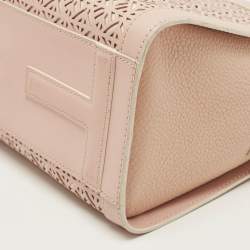 Pre Owned Tory Burch Light Pink Cut-Out Leather Zip Tote 