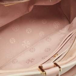 Pre Owned Tory Burch Light Pink Cut-Out Leather Zip Tote 