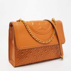 Pre Owned Tory Burch Tan Leather Fleming Shoulder Bag