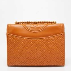 Pre Owned Tory Burch Tan Leather Fleming Shoulder Bag