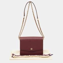 Pre Owned Tory Burch Burgundy Leather Robinson Convertible Shoulder Bag