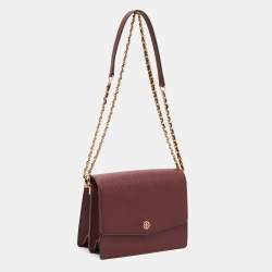 Pre Owned Tory Burch Burgundy Leather Robinson Convertible Shoulder Bag