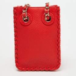 Pre Owned Tory Burch Red Leather Phone Case Crossbody Bag