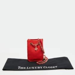 Pre Owned Tory Burch Red Leather Phone Case Crossbody Bag