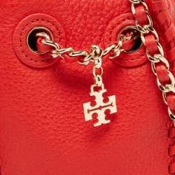 Pre Owned Tory Burch Red Leather Phone Case Crossbody Bag