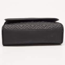 Pre Owned Tory Burch Black Matte Rubber PU Small Fleming Shoulder Bag