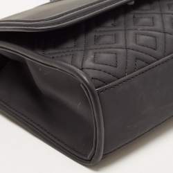 Pre Owned Tory Burch Black Matte Rubber PU Small Fleming Shoulder Bag