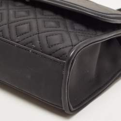Pre Owned Tory Burch Black Matte Rubber PU Small Fleming Shoulder Bag