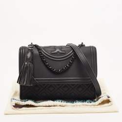 Pre Owned Tory Burch Black Matte Rubber PU Small Fleming Shoulder Bag