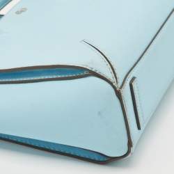 Pre Owned Tory Burch Sky Blue Leather Robinson Tote