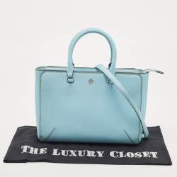 Pre Owned Tory Burch Sky Blue Leather Robinson Tote
